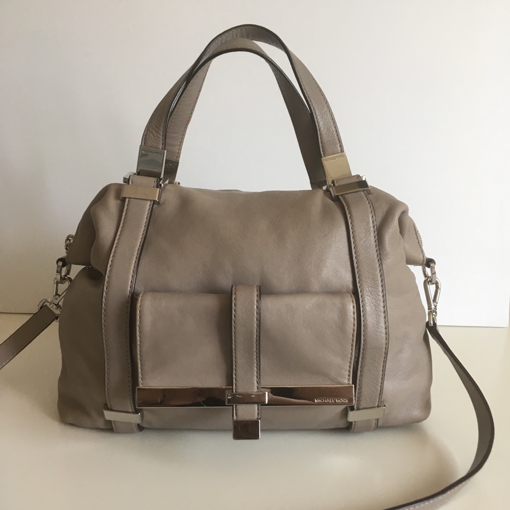 Michael Kors Taupe Leather Satchel Crossbody Bag